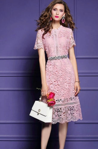 E lace pink midi dress
