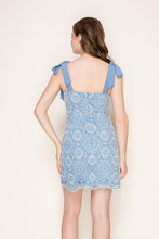 Load image into Gallery viewer, Br crochet scallop hem mini dress with contrast shoulder tie strap