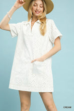Load image into Gallery viewer, U Eyelet mini dress with patch pockets