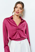 Load image into Gallery viewer, I wine long sleeve silky blouse