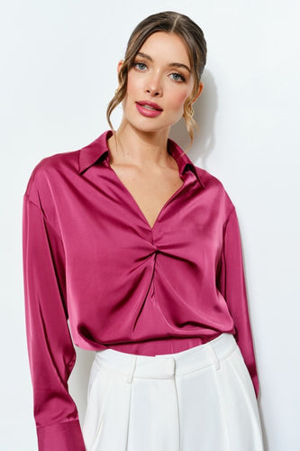 I wine long sleeve silky blouse