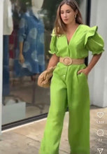 Load image into Gallery viewer, V Apple green linen jumpsuit