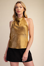 Load image into Gallery viewer, G halter cowl neck open back satin metalic top