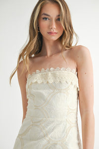 M embroidery  strapless tube mini dress