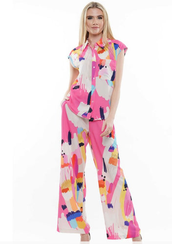 W Abstract paint button down 2 pcs set