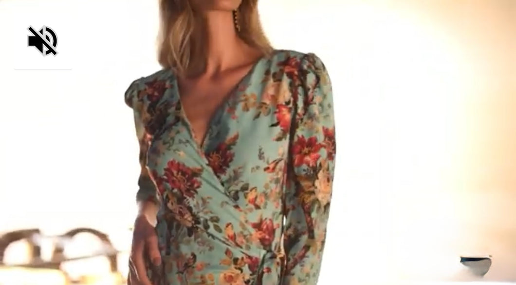 K floral wrap  around with long fringe dress