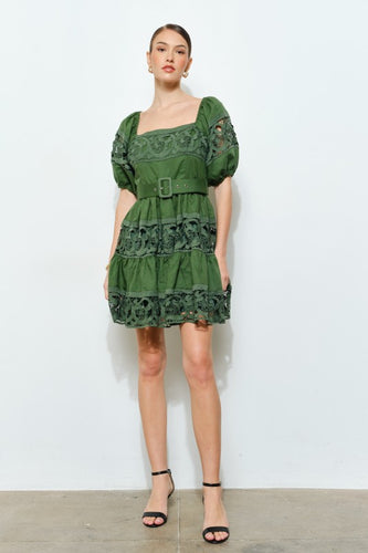 I lace guipur forest green dress