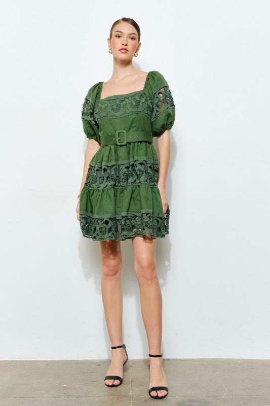 I lace guipur forest green dress