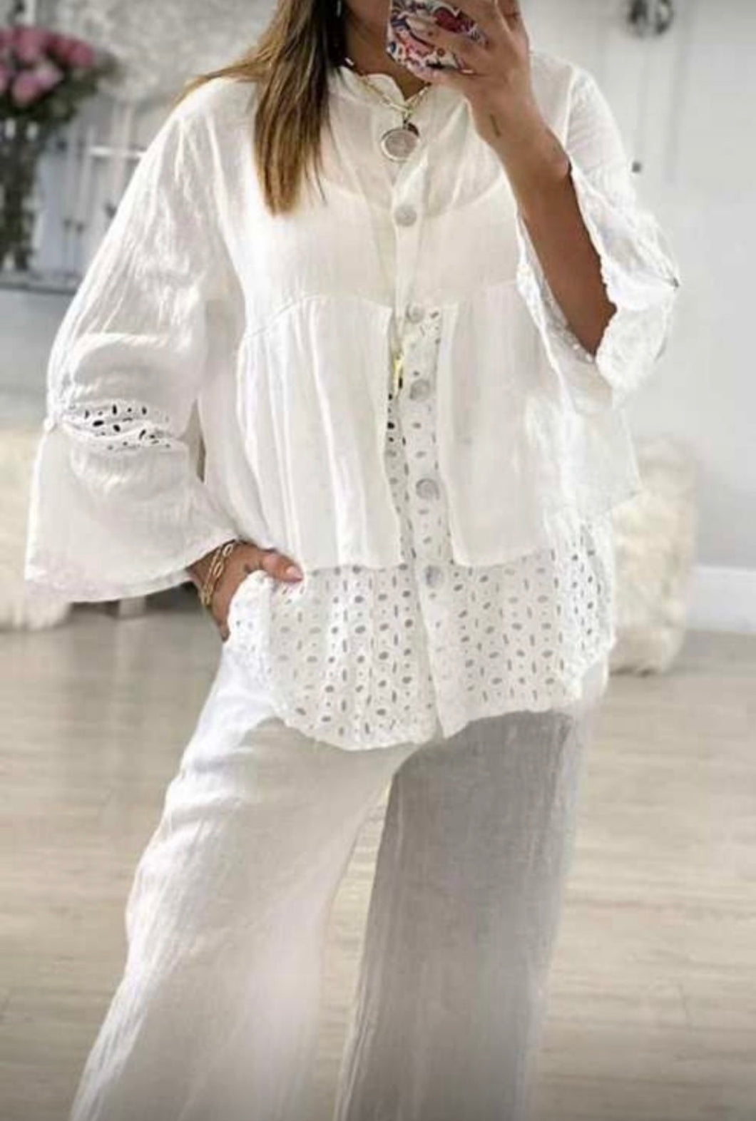 Lc Linen/eyelet 2pcs set