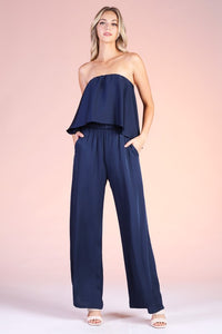 T silk cascade strapless jumpsuit