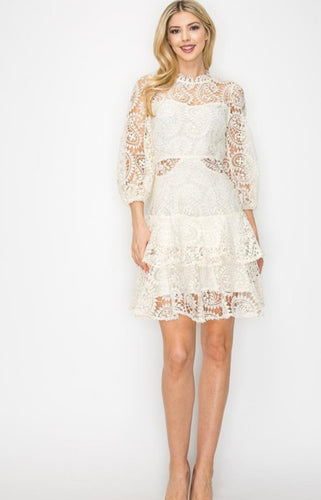 Vv  White lace ruffles dress