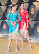 Load image into Gallery viewer, K Embroidery wrap around dress with gold fringe