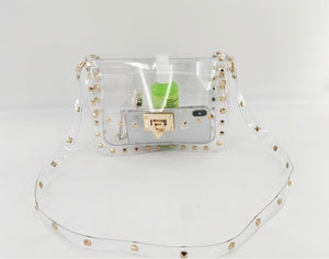 P studs clear crossbody bags