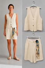 Load image into Gallery viewer, N linen 3pcs vest/bermuda/scarf set