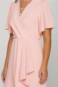 Ss short sleeve woven ruffled mini wrap dress