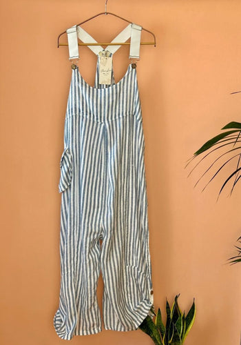 Lc Stripe linen overalls jumpsuit