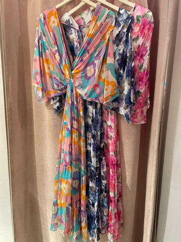 V  Silk print maxi dress