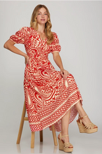 Load image into Gallery viewer, Ss short sleeve border printed woven midi dress