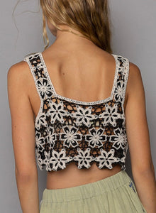 P Black multi crochet crop