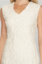 Load image into Gallery viewer, Ss sleeveless shoulder pad v neck lace mini dress