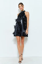 Load image into Gallery viewer, I Feathers aplique black dress