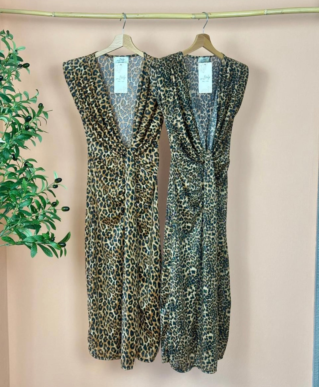 Lc v neck leopard print lurex dress