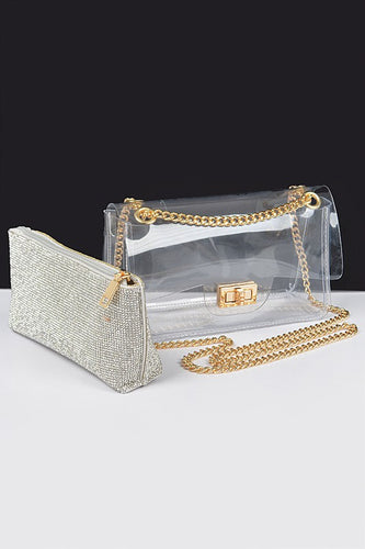 Hd rhistone mini bag with clear crossbody bag