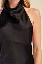 Load image into Gallery viewer, G halter cowl neck open back satin metalic top