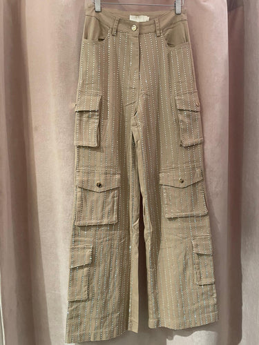 L Cargo khaki pants studded rhinestone