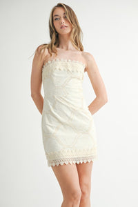 M embroidery  strapless tube mini dress