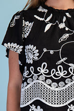 Load image into Gallery viewer, Gg Floral embroidered v neck blouse with short puff sleeve