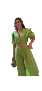 V Apple green linen jumpsuit