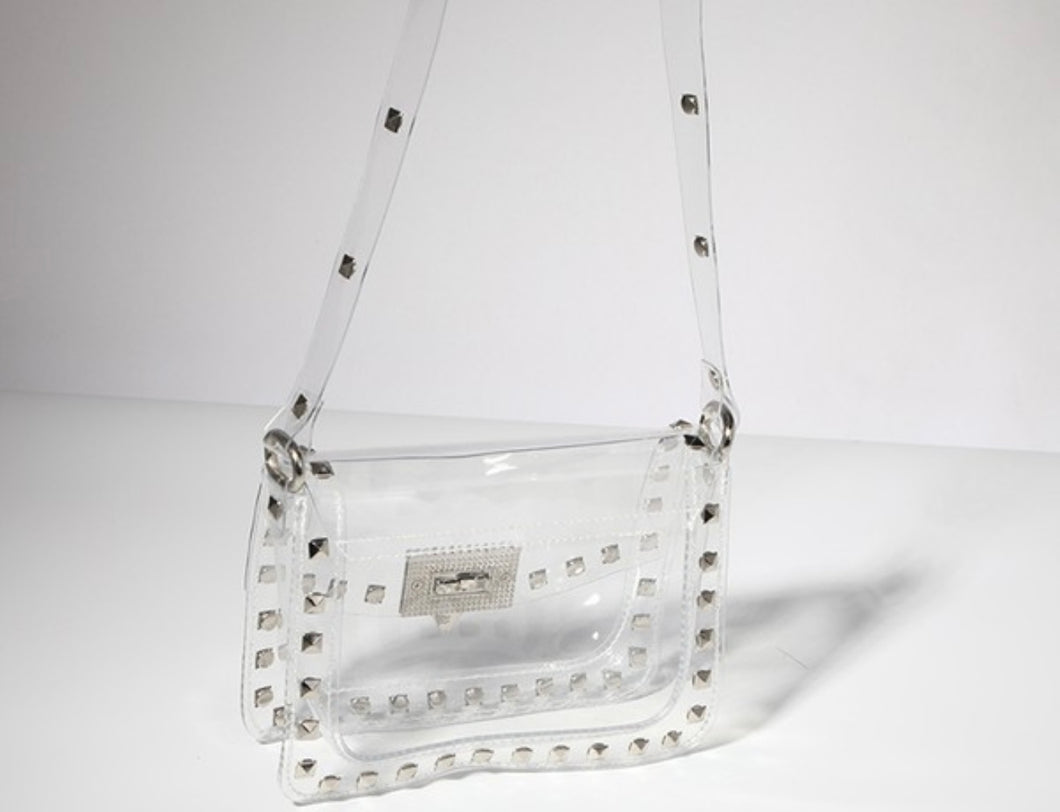 P studs clear crossbody bags