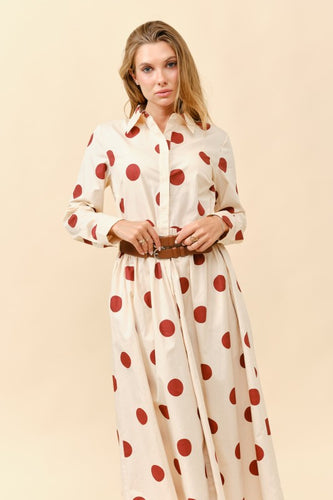 Tc polka dots shirt dress with faux leather belt