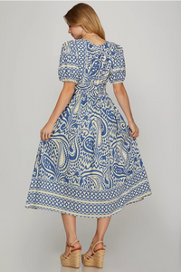 Ss short sleeve border printed woven midi dress