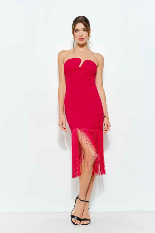 I Red fringe midi dress