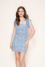 Load image into Gallery viewer, Br crochet scallop hem mini dress with contrast shoulder tie strap