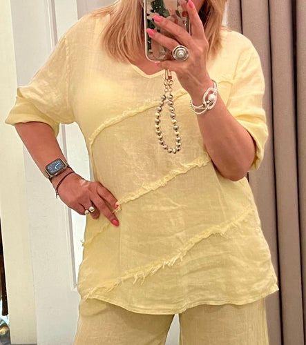 K linen 3/4 sleeve linen blouse