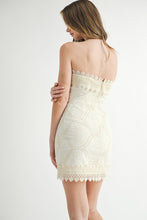 Load image into Gallery viewer, M embroidery  strapless tube mini dress