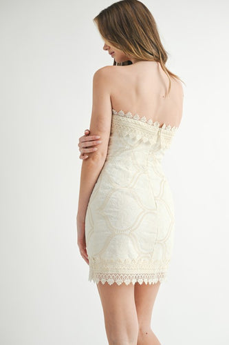 M embroidery  strapless tube mini dress
