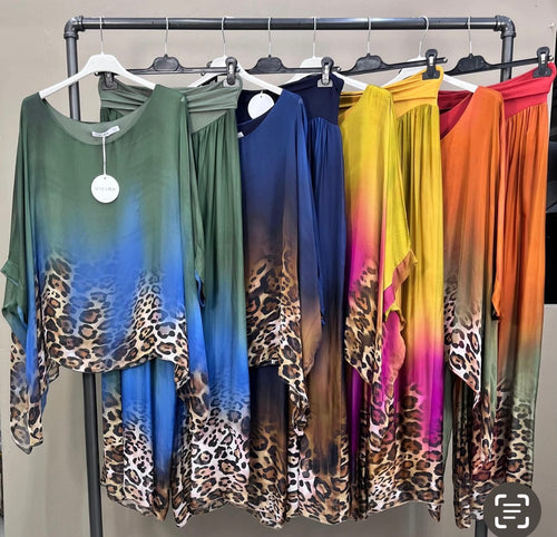 V animal print silk 2 pcs pant set