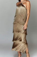 Load image into Gallery viewer, O satin fringe layer halter dress