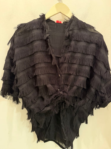 Ks silk fringe black top