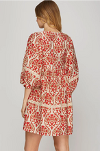 Load image into Gallery viewer, Ss 1/2 sleeve pattern print woven red dress /pockets