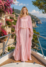 Load image into Gallery viewer, N 2pcs satin dress with long  cape