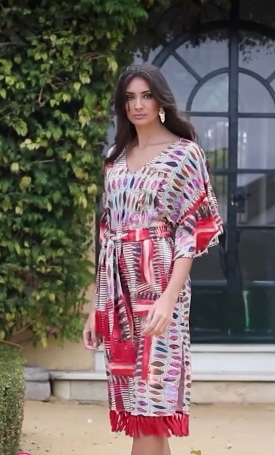 K Egyptian fringe colorful print  midi dress