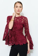 Load image into Gallery viewer, I cotton guipur burgundy  top