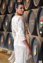 Load image into Gallery viewer, K v neck catavino damask fringe midi dress