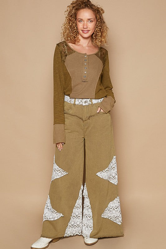 P olive patch  wide palazzo pants