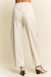 Dd elastic waistband pockets long barrel pants